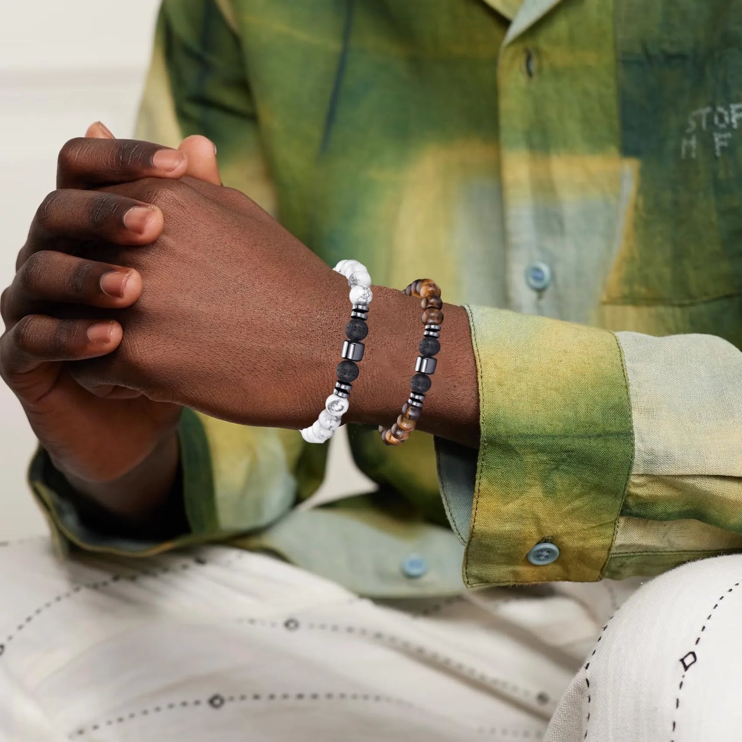 Tiger Eye Bracelet For Men 8MM Natural Stone Stretch Adjustable Black Crystal Beaded Bracelet for Men Women Gifts