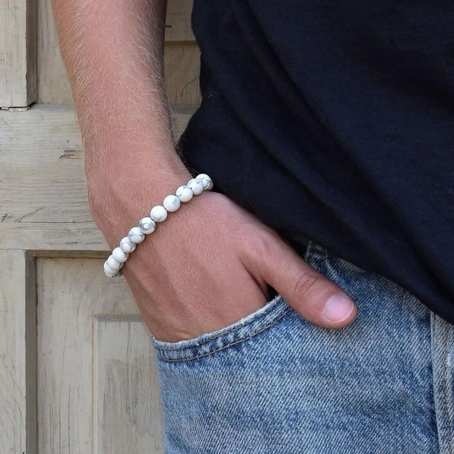 Tiger Eye Bracelet For Men 8MM Natural Stone Stretch Adjustable Black Crystal Beaded Bracelet for Men Women Gifts