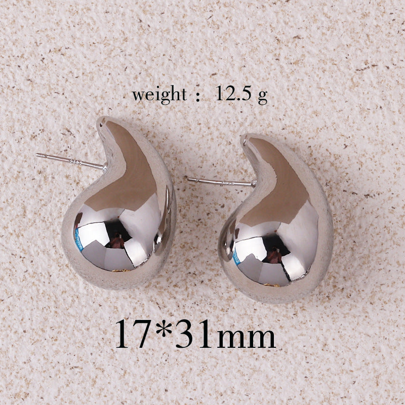 Gold Color Water Drop Earring Stud Simple Design Ins Women Post Earrings 3 Size Available Silver Color Big Surface Girls Jewelry