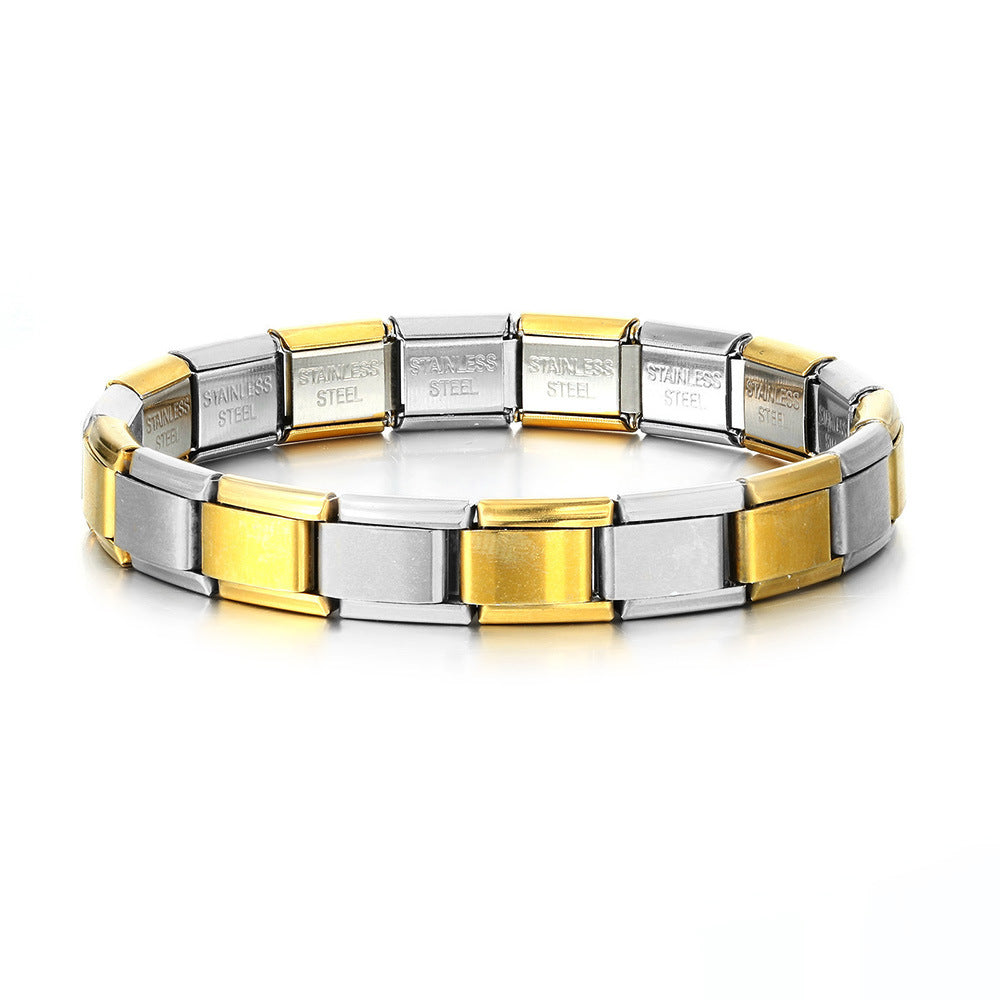 Stainless Steel Stars Cross Elastic Italian Links Charm Bracelet 9mm Width Simple Design Bangle Men Women DIY Jewelry