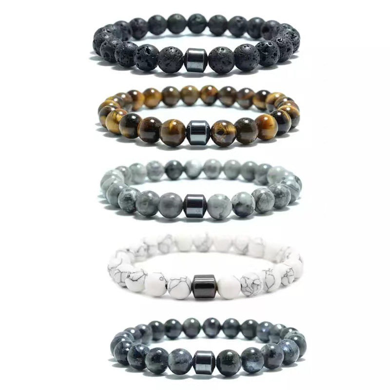Beaded Bracelet tiger eye stone volcanic stone map stone 8mm Bracelet men's magnet Bracelet