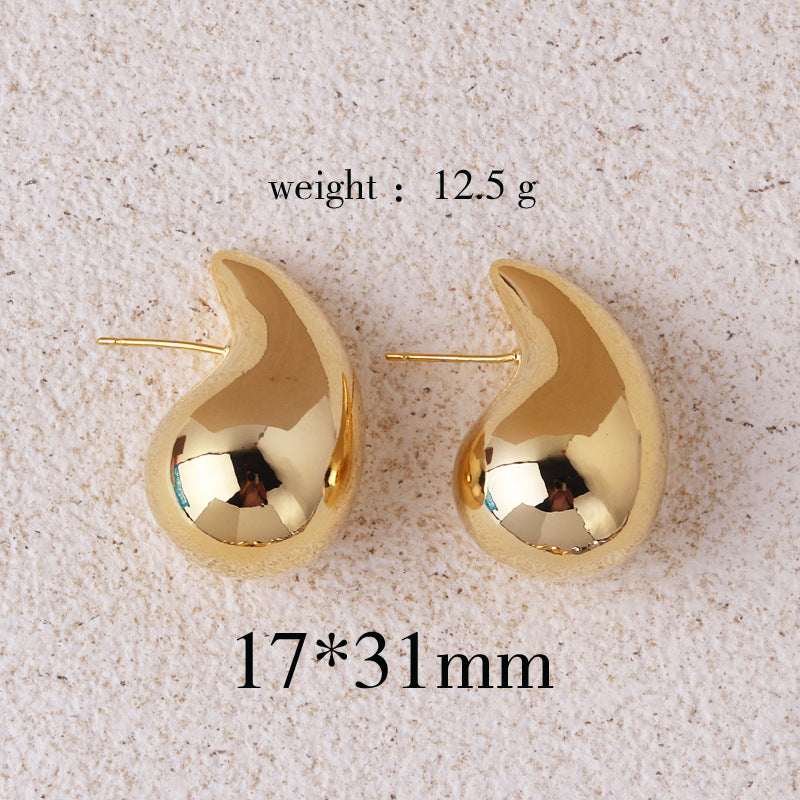 Gold Color Water Drop Earring Stud Simple Design Ins Women Post Earrings 3 Size Available Silver Color Big Surface Girls Jewelry