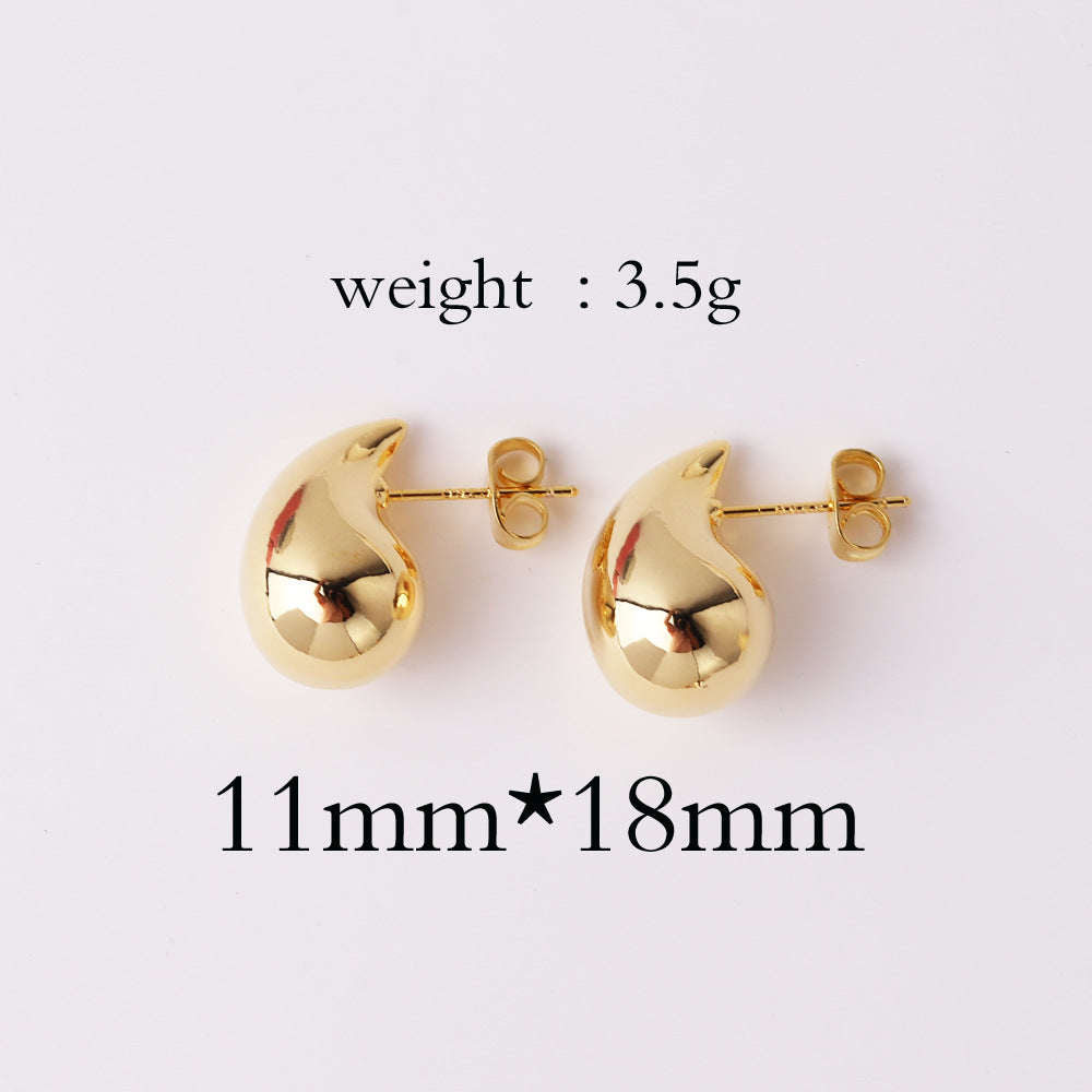 Gold Color Water Drop Earring Stud Simple Design Ins Women Post Earrings 3 Size Available Silver Color Big Surface Girls Jewelry
