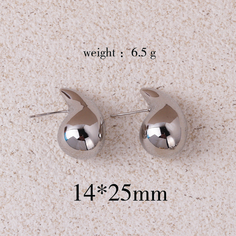 Gold Color Water Drop Earring Stud Simple Design Ins Women Post Earrings 3 Size Available Silver Color Big Surface Girls Jewelry