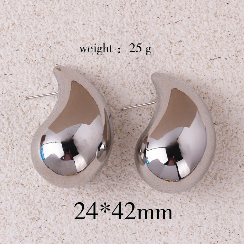 Gold Color Water Drop Earring Stud Simple Design Ins Women Post Earrings 3 Size Available Silver Color Big Surface Girls Jewelry