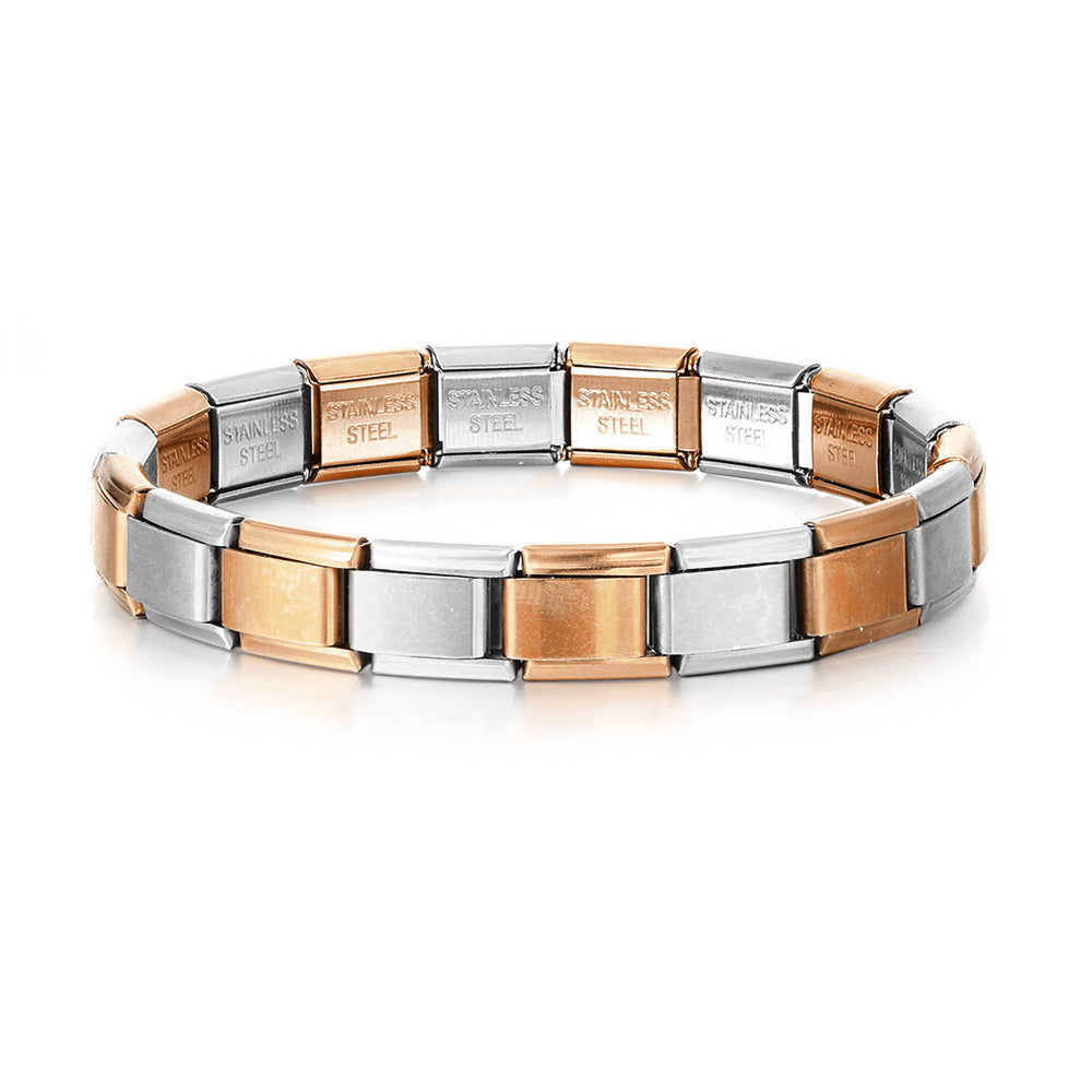 Stainless Steel Stars Cross Elastic Italian Links Charm Bracelet 9mm Width Simple Design Bangle Men Women DIY Jewelry