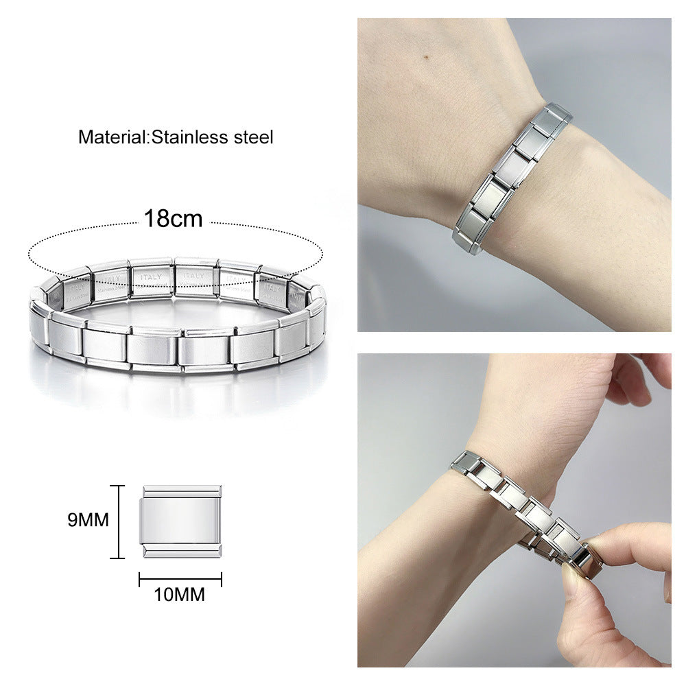 Stainless Steel Stars Cross Elastic Italian Links Charm Bracelet 9mm Width Simple Design Bangle Men Women DIY Jewelry