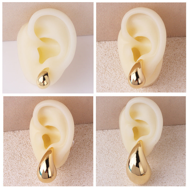 Gold Color Water Drop Earring Stud Simple Design Ins Women Post Earrings 3 Size Available Silver Color Big Surface Girls Jewelry