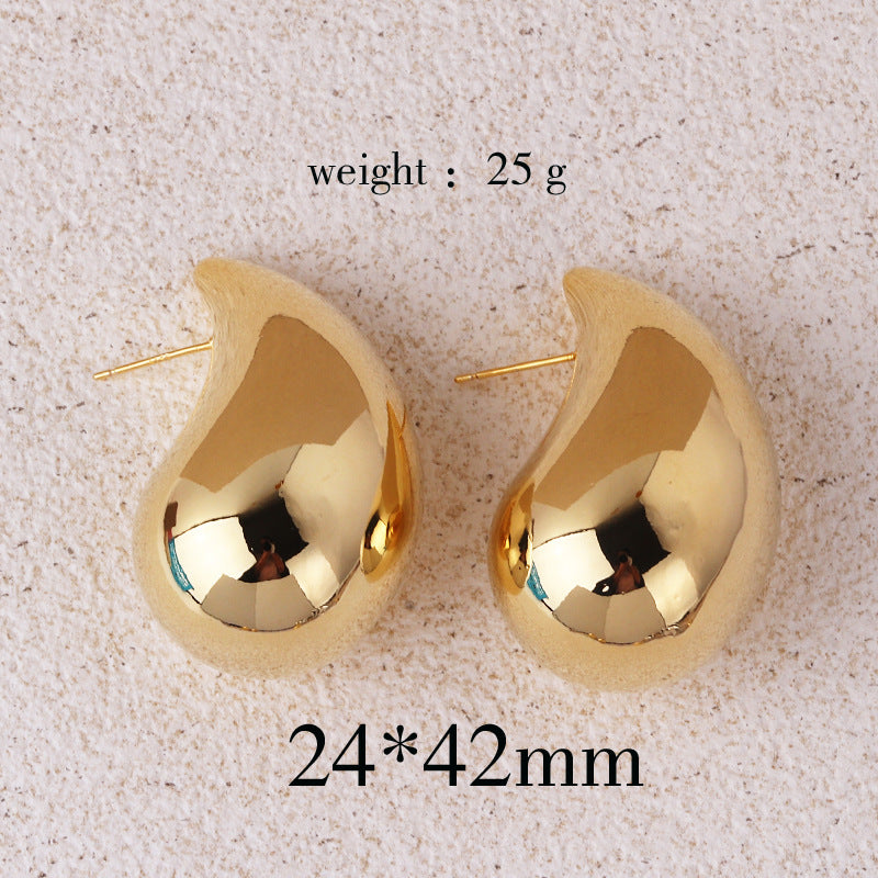 Gold Color Water Drop Earring Stud Simple Design Ins Women Post Earrings 3 Size Available Silver Color Big Surface Girls Jewelry