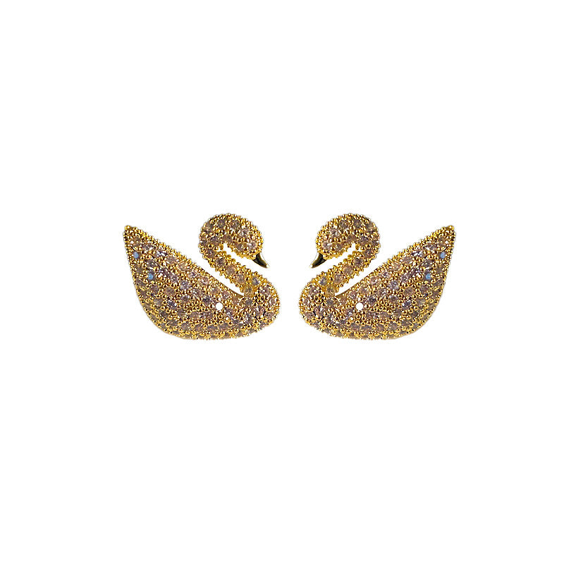 Elegant Zirconia Swan Earrings High-End Feels 925 Silver Needle Unique Ear Decorations Fashionable Classic Jewelry