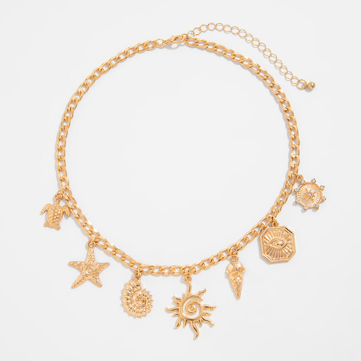 Classic Starfish Coconut Tree Conch Sun Pendant Necklace for Women Gold Color Chain Choker Summer Beach Neck Jewelry Gift