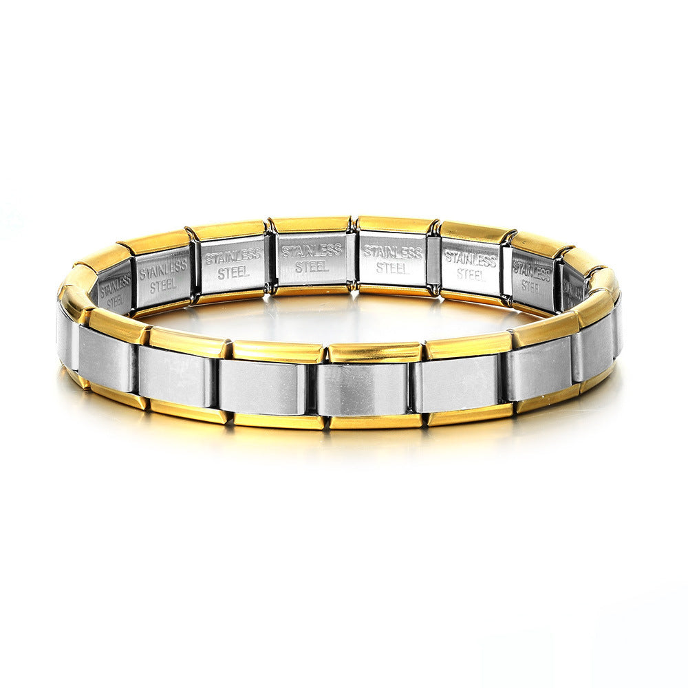 Stainless Steel Stars Cross Elastic Italian Links Charm Bracelet 9mm Width Simple Design Bangle Men Women DIY Jewelry