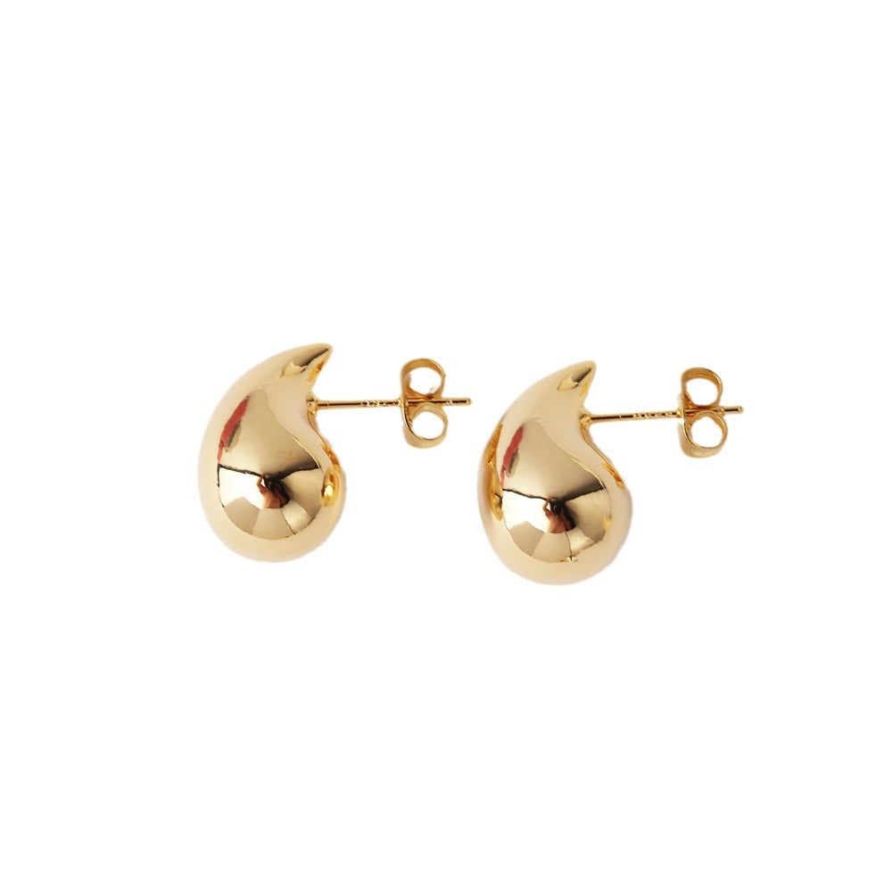 Gold Color Water Drop Earring Stud Simple Design Ins Women Post Earrings 3 Size Available Silver Color Big Surface Girls Jewelry