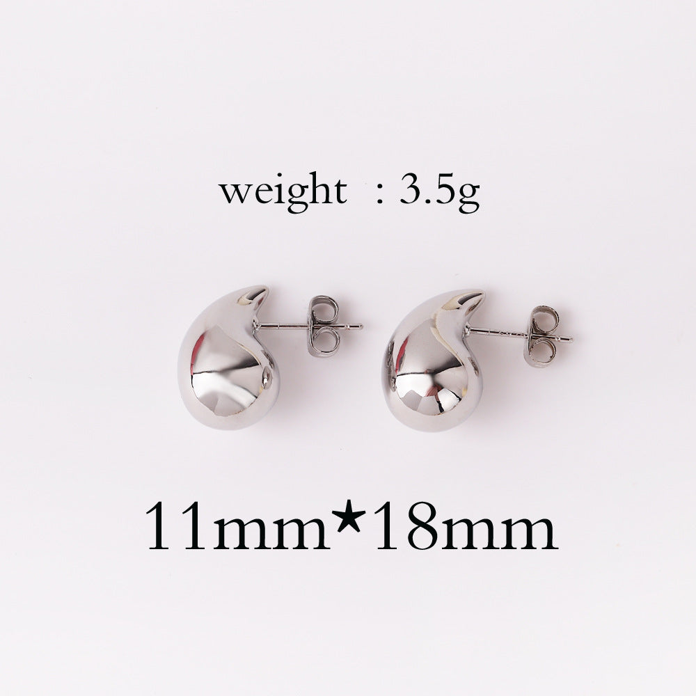 Gold Color Water Drop Earring Stud Simple Design Ins Women Post Earrings 3 Size Available Silver Color Big Surface Girls Jewelry