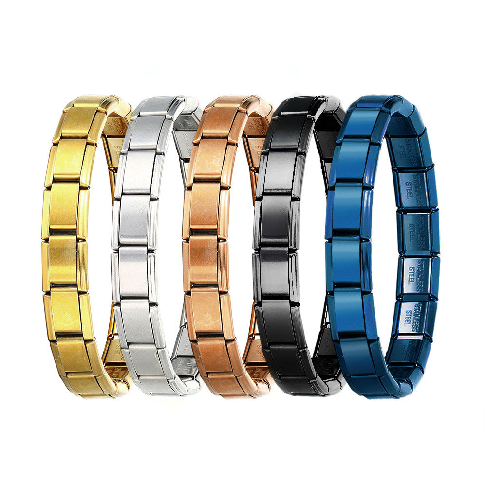 Stainless Steel Stars Cross Elastic Italian Links Charm Bracelet 9mm Width Simple Design Bangle Men Women DIY Jewelry