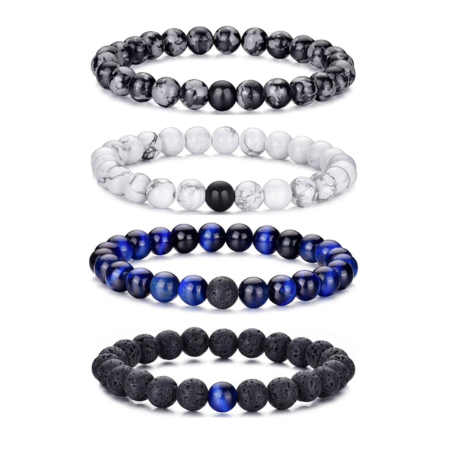 Tiger Eye Bracelet For Men 8MM Natural Stone Stretch Adjustable Black Crystal Beaded Bracelet for Men Women Gifts