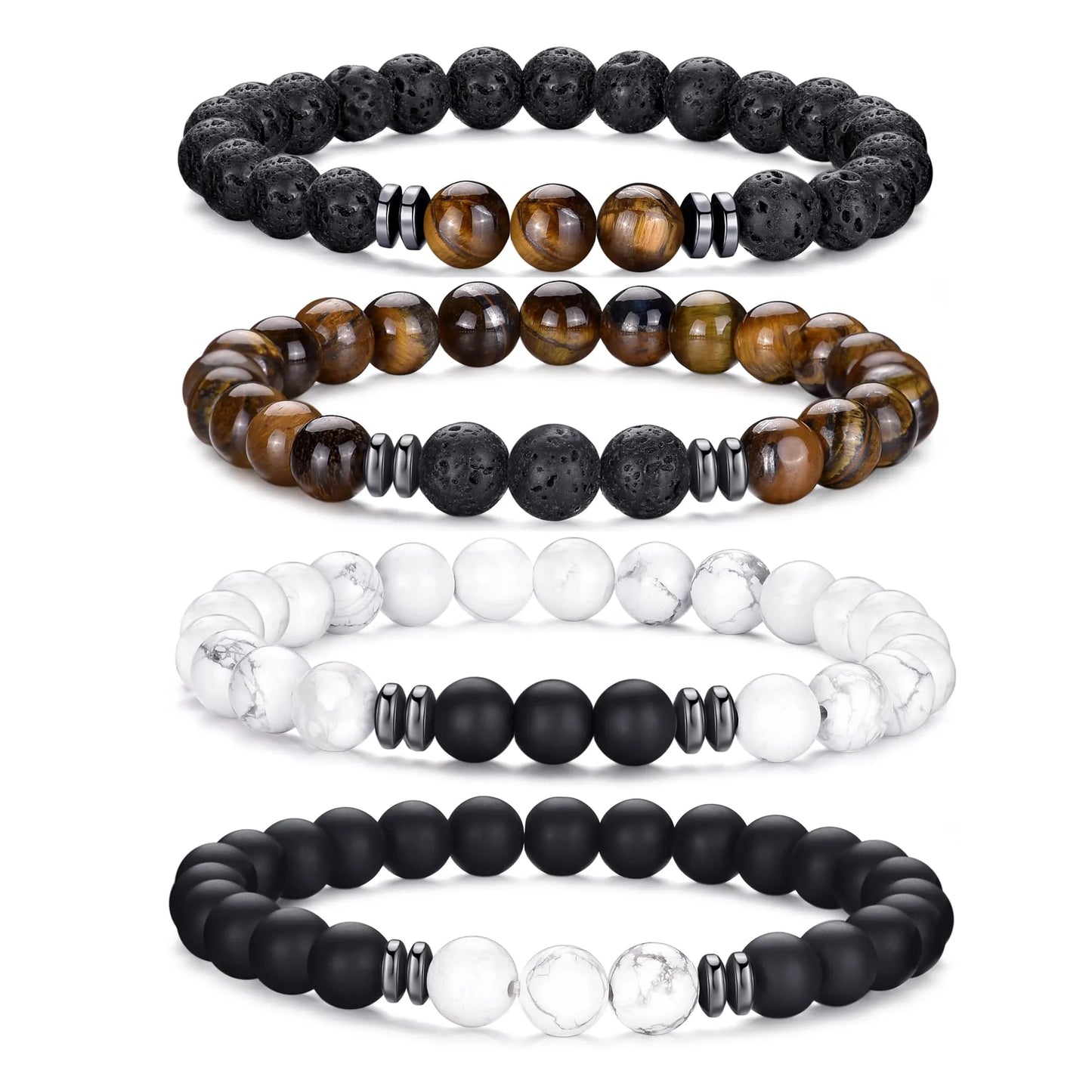 Tiger Eye Bracelet For Men 8MM Natural Stone Stretch Adjustable Black Crystal Beaded Bracelet for Men Women Gifts