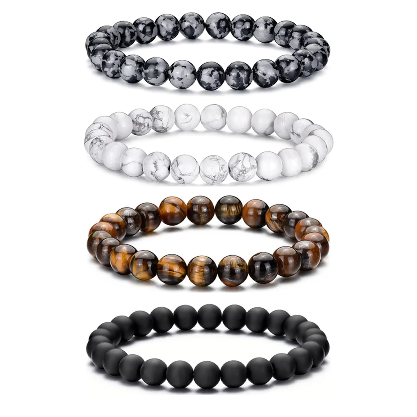 Tiger Eye Bracelet For Men 8MM Natural Stone Stretch Adjustable Black Crystal Beaded Bracelet for Men Women Gifts