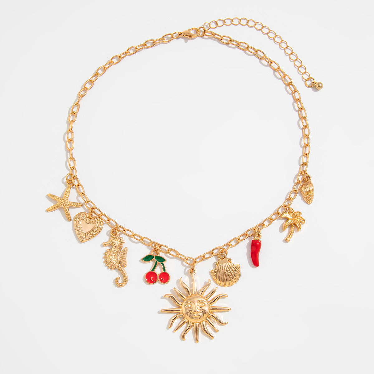 Classic Starfish Coconut Tree Conch Sun Pendant Necklace for Women Gold Color Chain Choker Summer Beach Neck Jewelry Gift