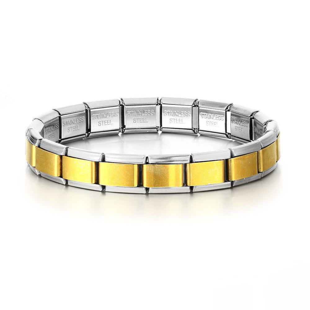 Stainless Steel Stars Cross Elastic Italian Links Charm Bracelet 9mm Width Simple Design Bangle Men Women DIY Jewelry