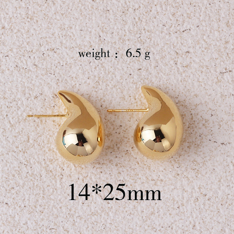 Gold Color Water Drop Earring Stud Simple Design Ins Women Post Earrings 3 Size Available Silver Color Big Surface Girls Jewelry