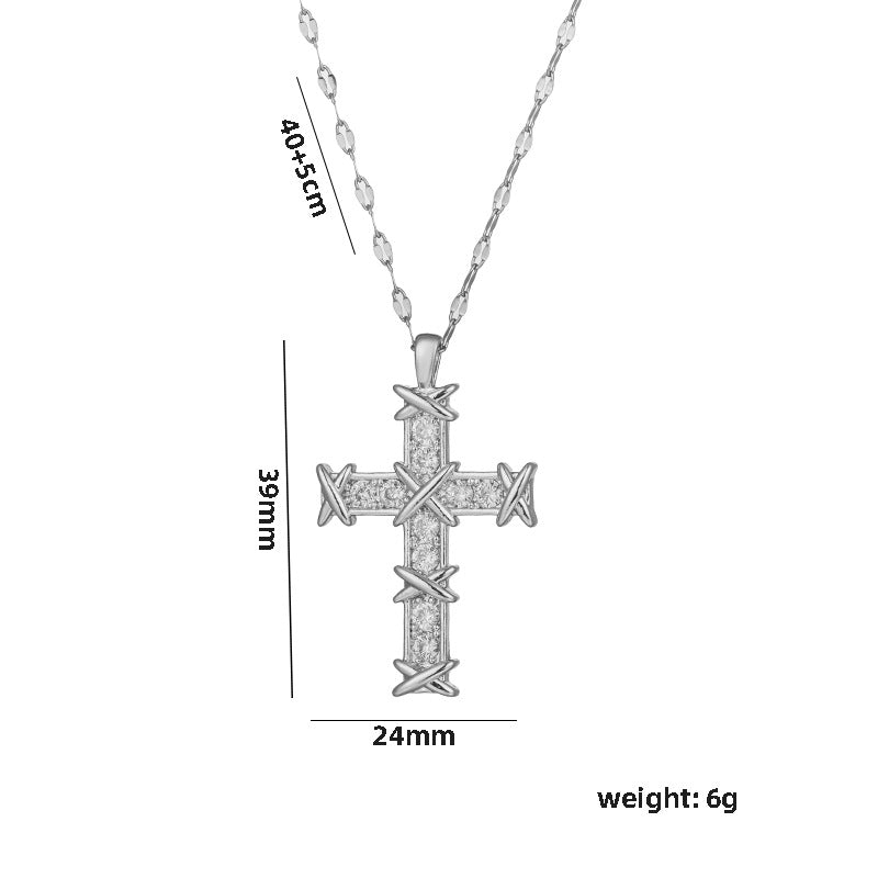 Cross Zircon Necklace For Women Men Gold Plated Stainless Steel Clavicle Chain Necklaces Vintage Religion Aesthetic Jewelry