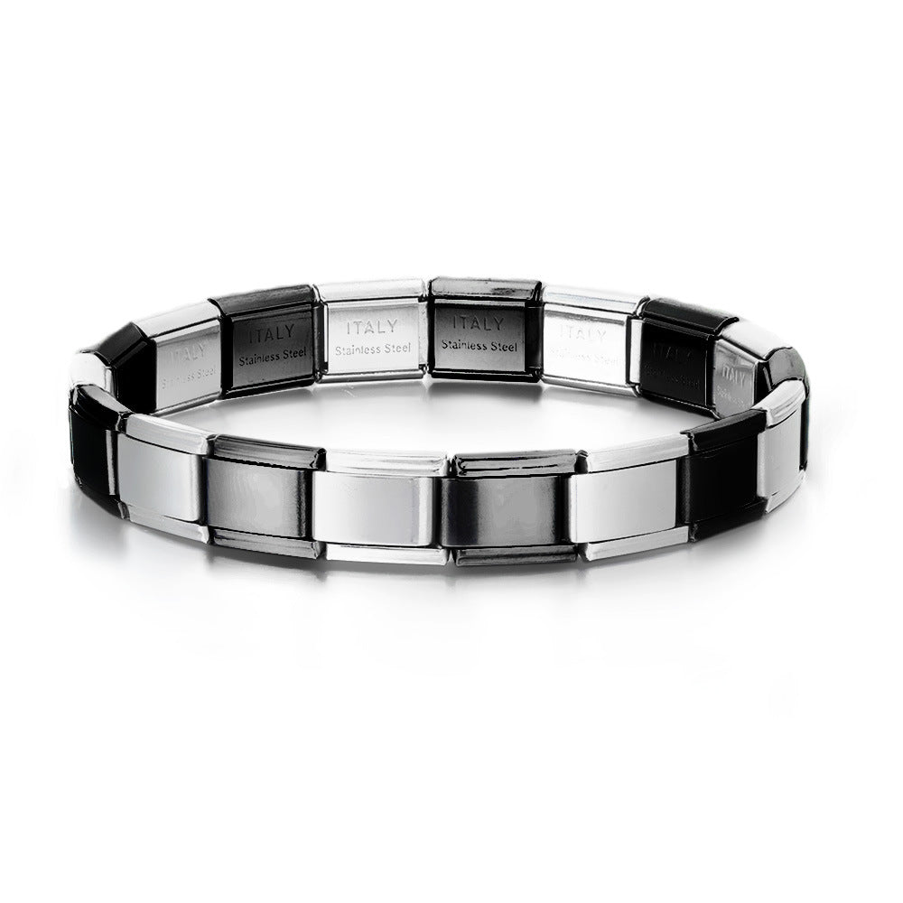 Stainless Steel Stars Cross Elastic Italian Links Charm Bracelet 9mm Width Simple Design Bangle Men Women DIY Jewelry